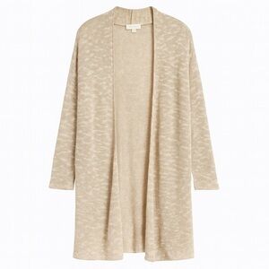 New Eileen Fisher Open Front Cardigan Tan Ivory Linen Casual Longline Sweater M